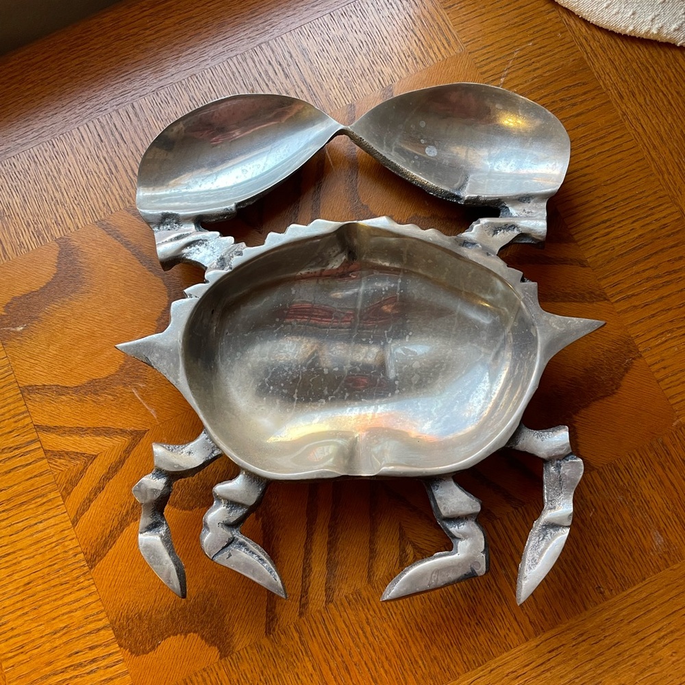 Crab Silver Tone Metal Alloy Chips Dip Serving Dish Bowl Platter
